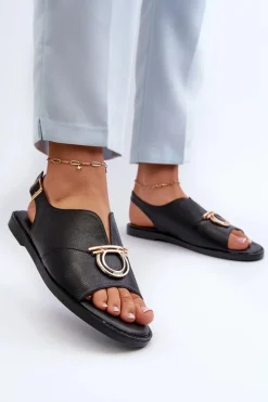 Damskie Buty damskie Vinceza Płaskie Sandały Damskie Ze Złotą Ozdobą Vinceza 17319 Czarne