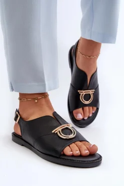 Damskie Buty damskie Vinceza Płaskie Sandały Damskie Ze Złotą Ozdobą Vinceza 17319 Czarne