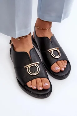 Damskie Buty damskie Vinceza Płaskie Sandały Damskie Ze Złotą Ozdobą Vinceza 17319 Czarne