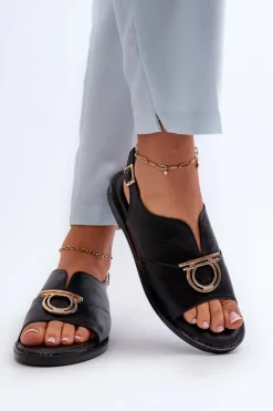 Damskie Buty damskie Vinceza Płaskie Sandały Damskie Ze Złotą Ozdobą Vinceza 17319 Czarne