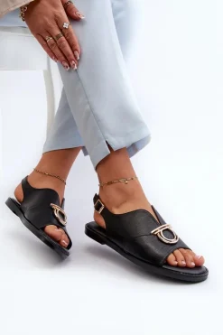 Damskie Buty damskie Vinceza Płaskie Sandały Damskie Ze Złotą Ozdobą Vinceza 17319 Czarne