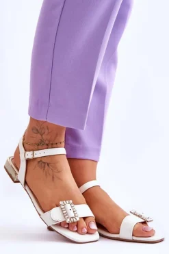 Damskie Boto Płaskie Sandały Na Złotym Obcasie Białe Mindley