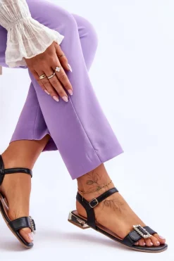 Boto Sandały Płaskie*Płaskie Sandały Na Złotym Obcasie Czarne Mindley