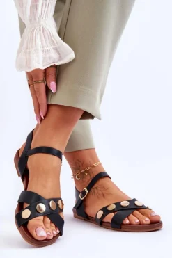 Hot Damskie buty S.Barski Płaskie Sandały S.Barski KV-5541-35 Czarne