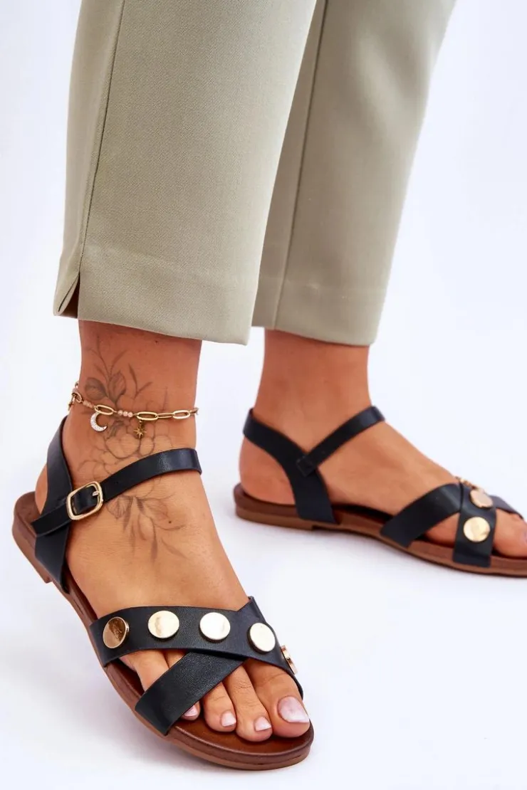 Hot Damskie buty S.Barski Płaskie Sandały S.Barski KV-5541-35 Czarne