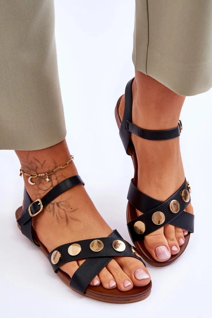 Hot Damskie buty S.Barski Płaskie Sandały S.Barski KV-5541-35 Czarne