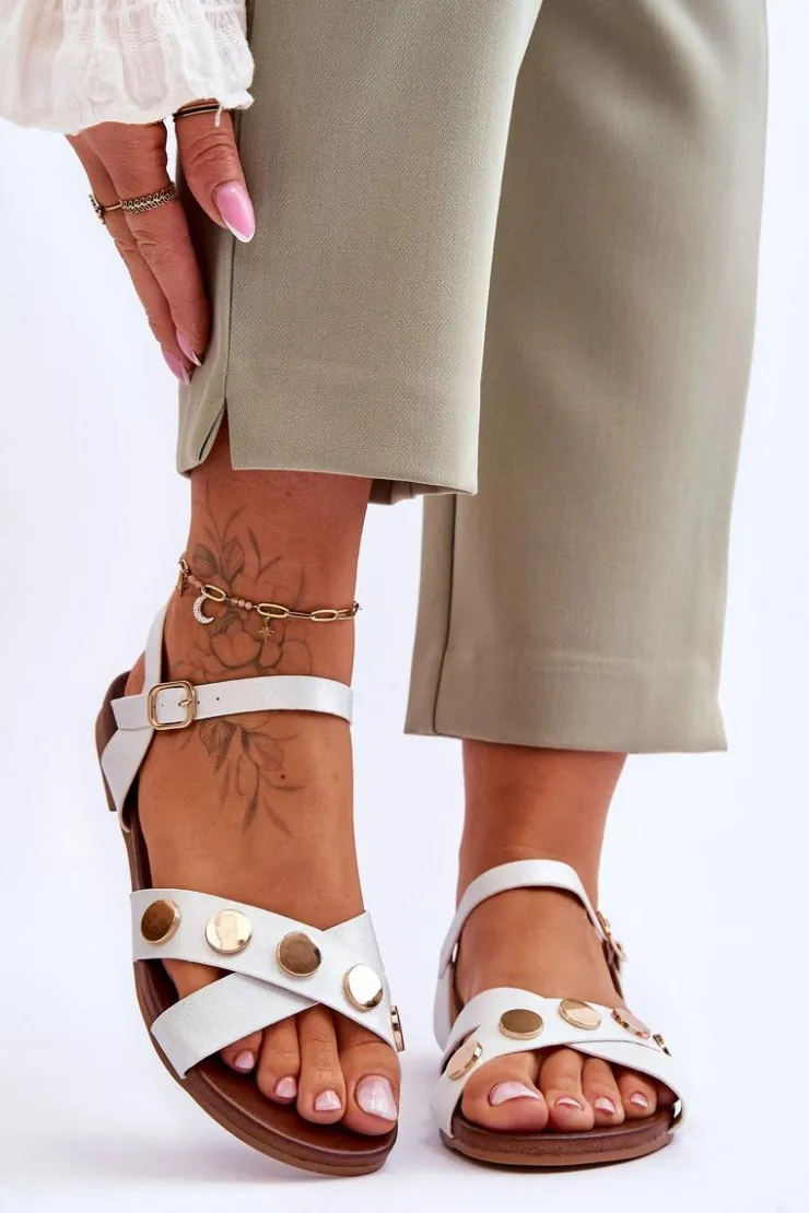 Damskie buty S.Barski Sandały Płaskie*Płaskie Sandały S.Barski KV-5541-35 Biało-Srebrne