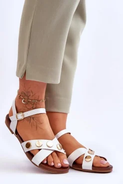 Damskie buty S.Barski Sandały Płaskie*Płaskie Sandały S.Barski KV-5541-35 Biało-Srebrne