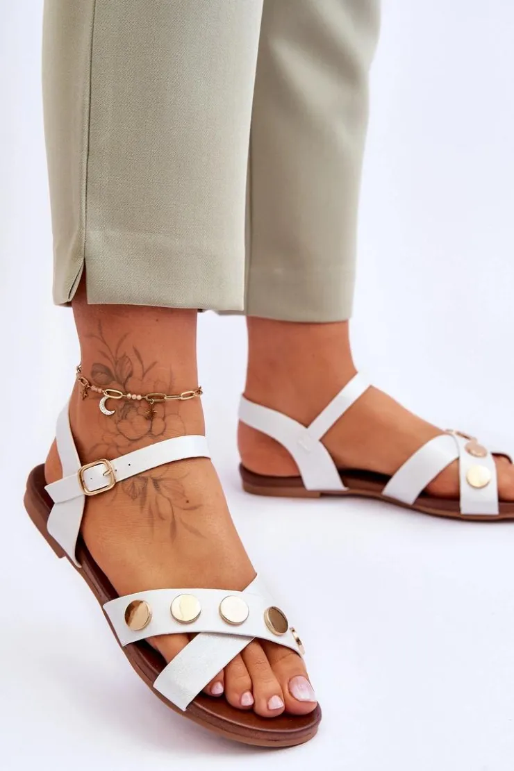 Damskie buty S.Barski Sandały Płaskie*Płaskie Sandały S.Barski KV-5541-35 Biało-Srebrne