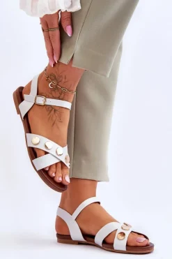 Damskie buty S.Barski Sandały Płaskie*Płaskie Sandały S.Barski KV-5541-35 Biało-Srebrne