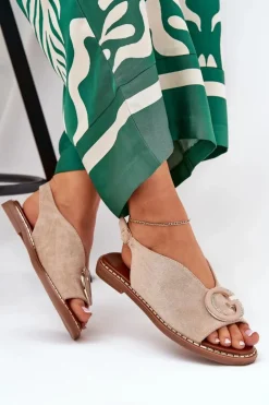 Boto Sandały Płaskie*Płaskie Sandały Z Ozdobą Beżowe Haliones Beżowy