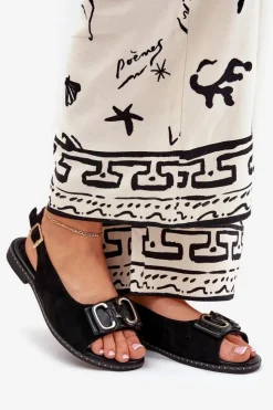 Outlet Boto Płaskie Sandały Z Ozdobą Eko Zamszowe Czarne Lilria Czarny