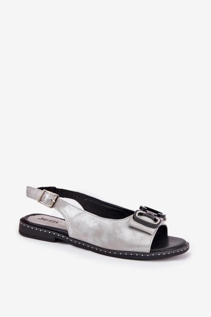 Sale Boto Płaskie Sandały Z Ozdobą Eko Skórzane Srebrne Lilria Srebrny