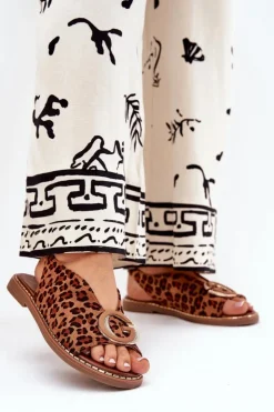 Outlet Boto Płaskie Sandały Z Ozdobą Panterka Brązowe Haliones Brązowy