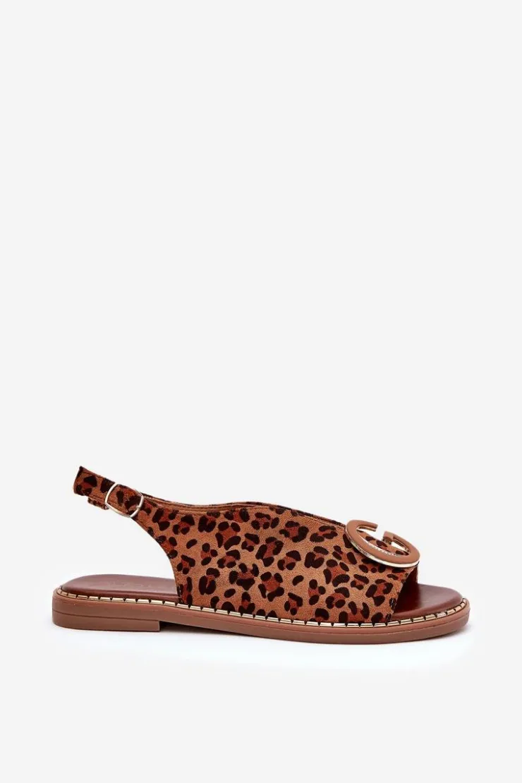 Outlet Boto Płaskie Sandały Z Ozdobą Panterka Brązowe Haliones Brązowy