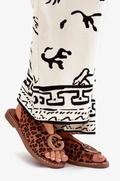 Outlet Boto Płaskie Sandały Z Ozdobą Panterka Brązowe Haliones Brązowy