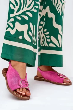 Damskie Boto Płaskie Sandały Z Ozdobą Różowe Haliones