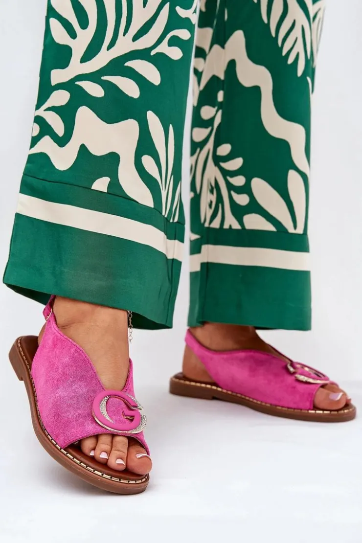 Damskie Boto Płaskie Sandały Z Ozdobą Różowe Haliones