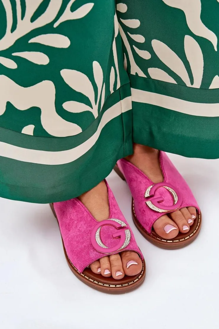 Damskie Boto Płaskie Sandały Z Ozdobą Różowe Haliones