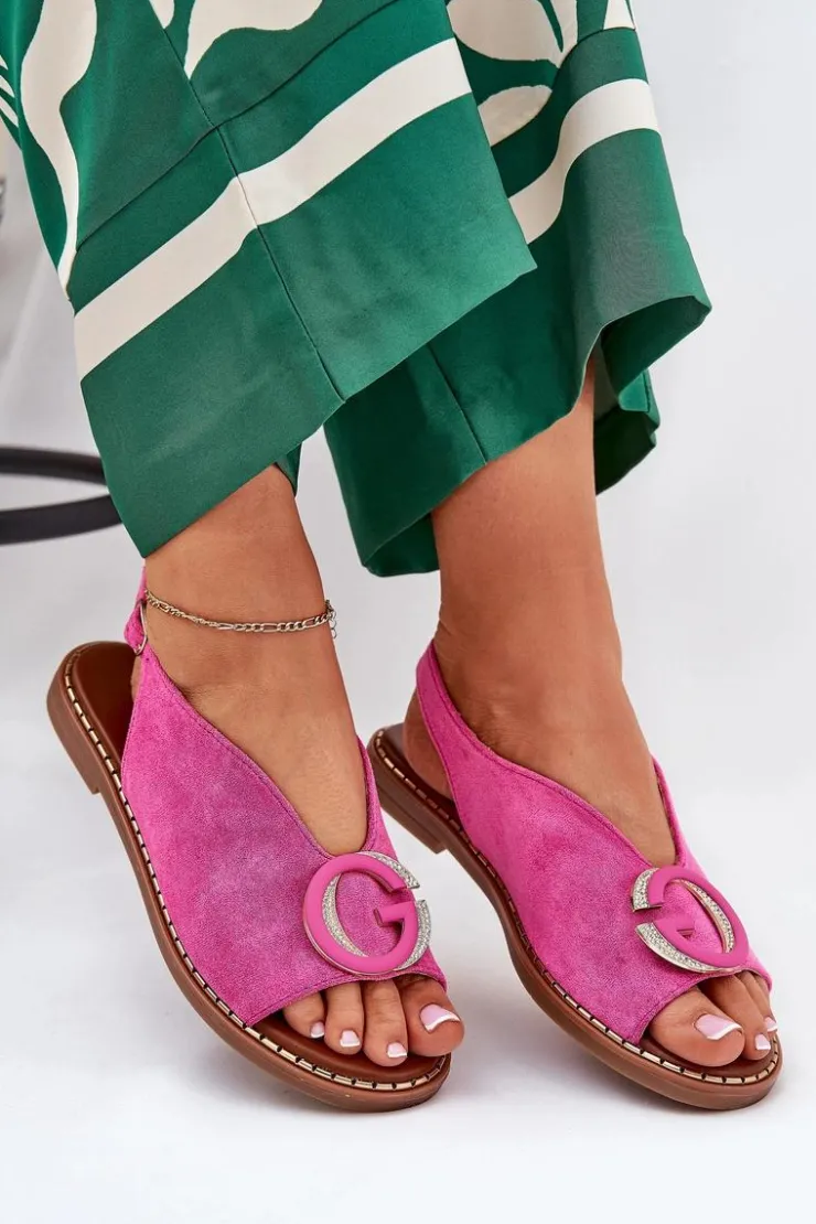 Damskie Boto Płaskie Sandały Z Ozdobą Różowe Haliones