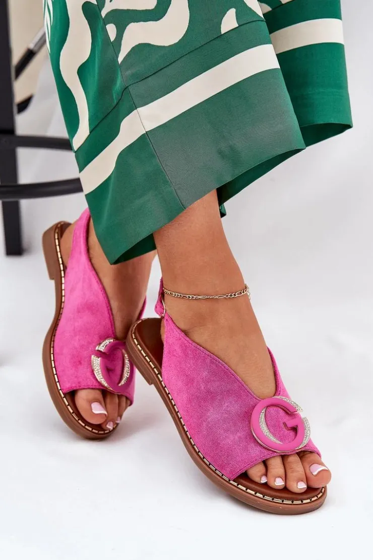 Damskie Boto Płaskie Sandały Z Ozdobą Różowe Haliones