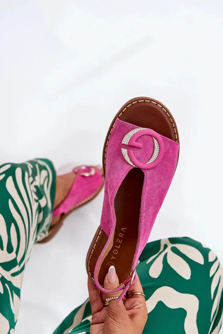 Damskie Boto Płaskie Sandały Z Ozdobą Różowe Haliones