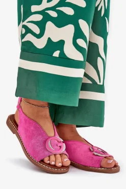 Damskie Boto Płaskie Sandały Z Ozdobą Różowe Haliones