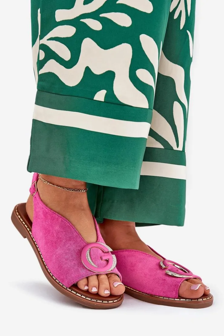 Damskie Boto Płaskie Sandały Z Ozdobą Różowe Haliones