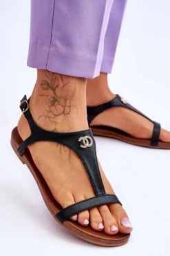 Sale Damskie buty S.Barski Płaskie Sandały Z Ozdobą S.Barski KV-5541-45 Czarne