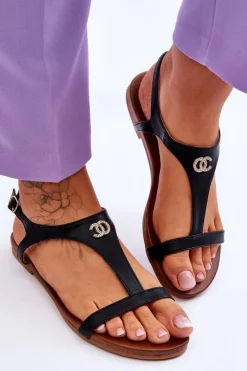 Sale Damskie buty S.Barski Płaskie Sandały Z Ozdobą S.Barski KV-5541-45 Czarne