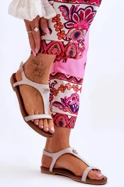 Damskie Damskie buty S.Barski Płaskie Sandały Z Ozdobą S.Barski KV-5541-45 Beżowe