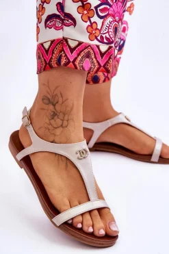 Damskie Damskie buty S.Barski Płaskie Sandały Z Ozdobą S.Barski KV-5541-45 Beżowe