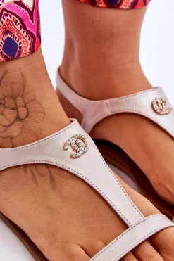 Damskie Damskie buty S.Barski Płaskie Sandały Z Ozdobą S.Barski KV-5541-45 Beżowe