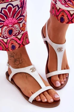 Damskie buty S.Barski Sandały Płaskie*Płaskie Sandały Z Ozdobą S.Barski KV-5541-45 Srebrne