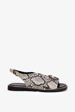 Boto Sandały Płaskie*Płaskie Sandały Z Ozdobą Wężowy Wzór Beżowo-Brązowe Haliones