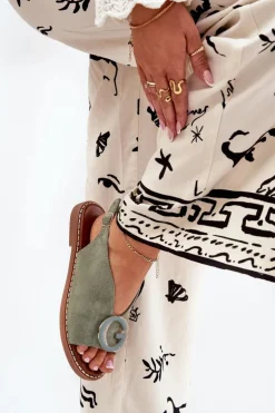 Best Boto Płaskie Sandały Z Ozdobą Zielone Haliones Zielony