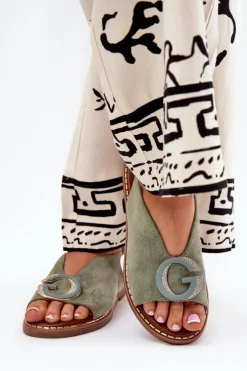 Best Boto Płaskie Sandały Z Ozdobą Zielone Haliones Zielony