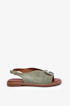 Best Boto Płaskie Sandały Z Ozdobą Zielone Haliones Zielony