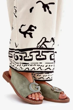 Best Boto Płaskie Sandały Z Ozdobą Zielone Haliones Zielony