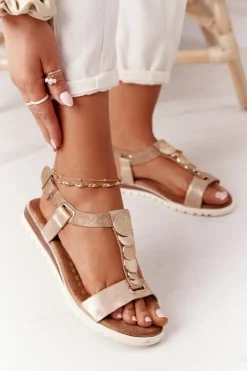 Damskie Evento Płaskie Sandały Z Ozdobami Miedziane Milton