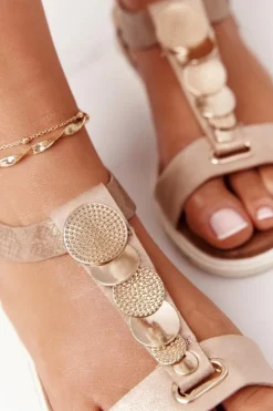 Damskie Evento Płaskie Sandały Z Ozdobami Miedziane Milton