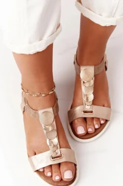 Damskie Evento Płaskie Sandały Z Ozdobami Miedziane Milton