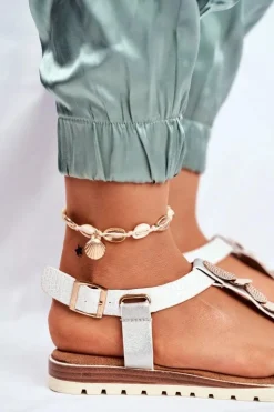 Damskie Evento Płaskie Sandały Z Ozdobami Srebrne Milton