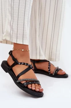 Damskie Buty damskie Vinceza Płaskie Sandały Z Ozdobnymi Paskami Vinceza 17379 Czarne