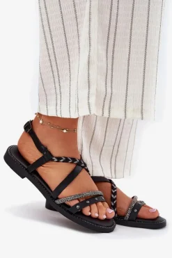 Damskie Buty damskie Vinceza Płaskie Sandały Z Ozdobnymi Paskami Vinceza 17379 Czarne