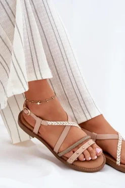 Sale Buty damskie Vinceza Płaskie Sandały Z Ozdobnymi Paskami Vinceza 17379 Beżowy