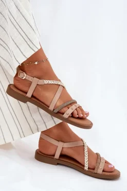 Sale Buty damskie Vinceza Płaskie Sandały Z Ozdobnymi Paskami Vinceza 17379 Beżowy