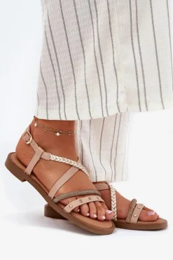 Sale Buty damskie Vinceza Płaskie Sandały Z Ozdobnymi Paskami Vinceza 17379 Beżowy