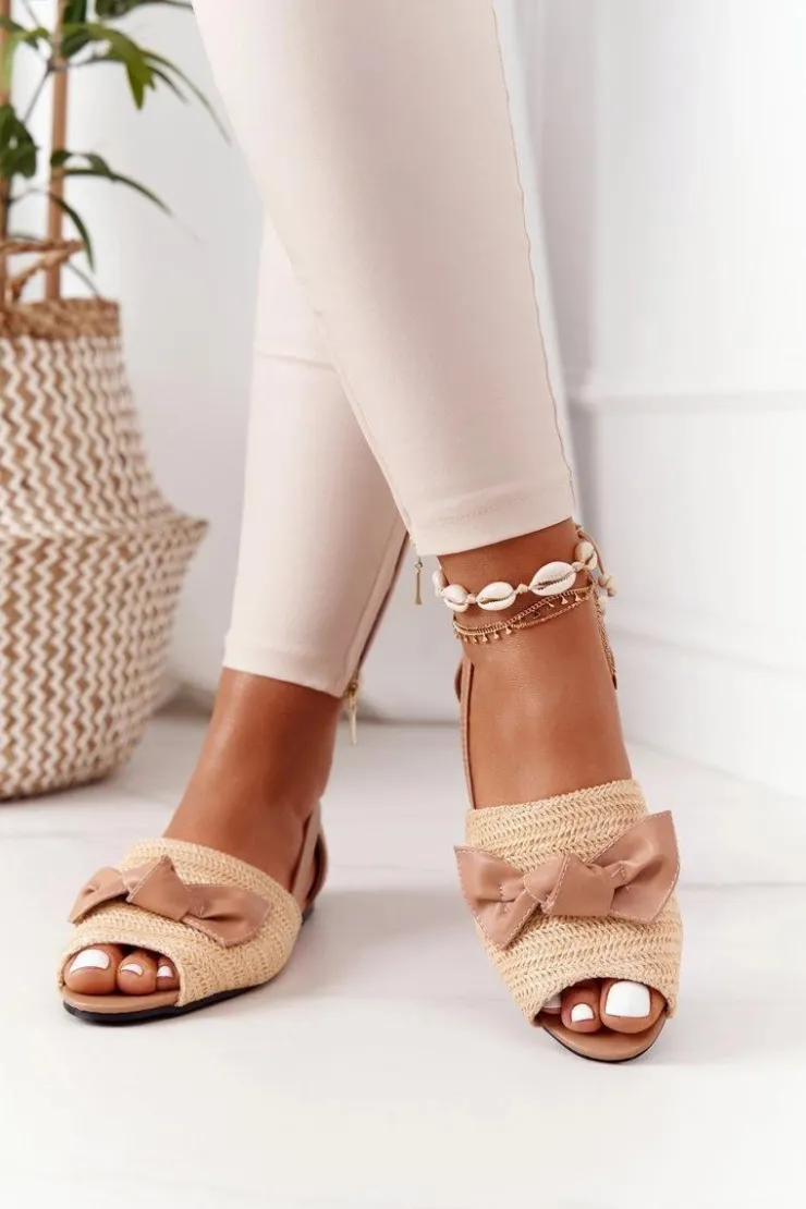 Sale Boto Płaskie Sandały Z Plecionką Lu Boo Beżowe