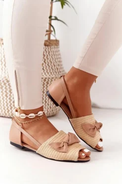 Sale Boto Płaskie Sandały Z Plecionką Lu Boo Beżowe